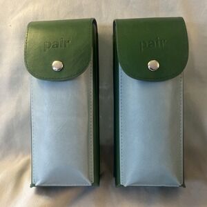 Set of 2 Pair Eyewear Green Glasses Case/ Toppers Case W/Blue Front Pocket